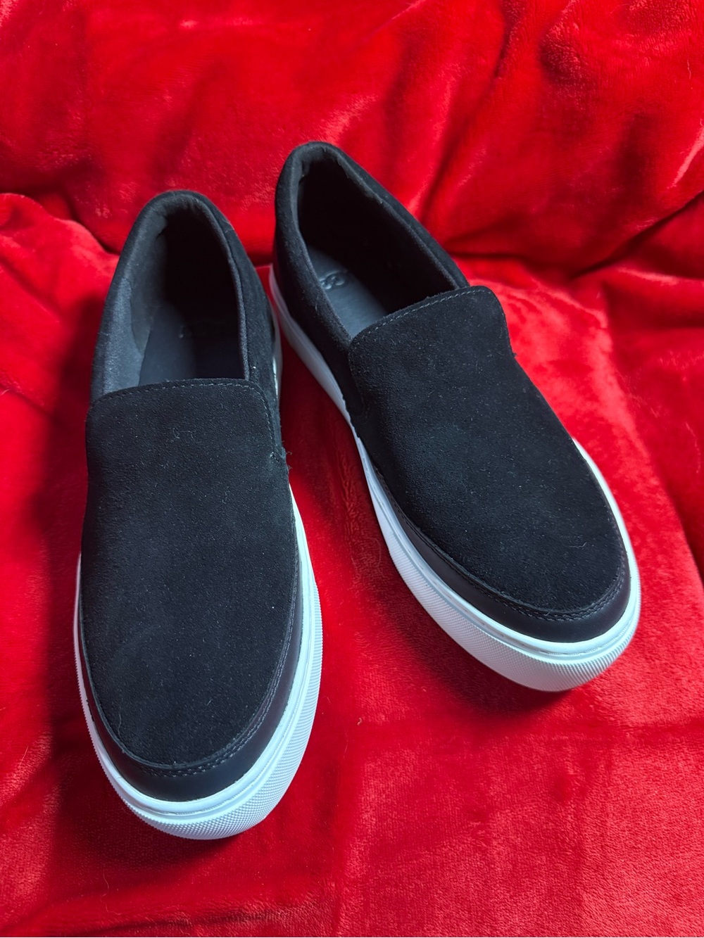 UGG Black Suede Slip-On Loafers with White Sole